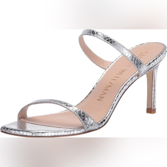 Stuart Weitzman Aleena Silver Metallic Leather Sandals 8.5 - Picture 1 of 11